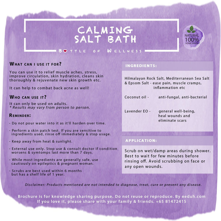 DISCONTINUED: Calming Salt Bath (250ml) - Bottle of Wellness | HOMEMADE & NATURAL WELLNESS IN A BOTTLE. NO NASTIES!