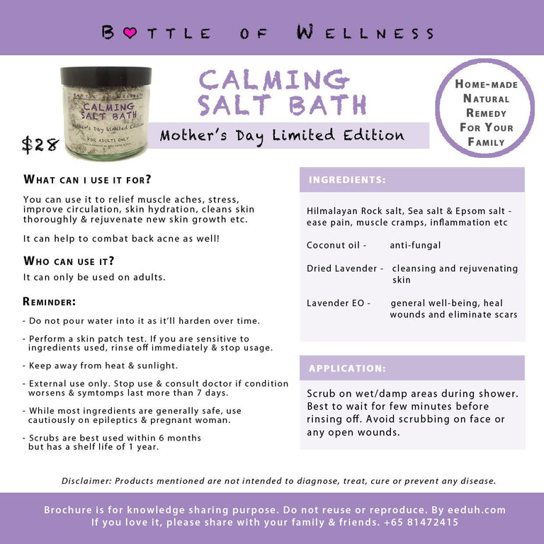 DISCONTINUED: Calming Salt Bath - Mother's Day Special (Limited time only) - Bottle of Wellness | HOMEMADE & NATURAL WELLNESS IN A BOTTLE. NO NASTIES!